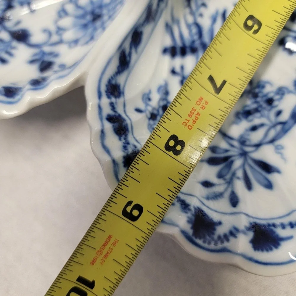 Vtg Meissen Porcelain Blue Onion Pattern Handled 2 Part Divided Dish 1815/1923